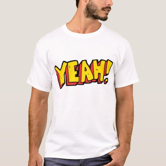 Stripstijl Ja Tekst Grafisch in Vet Geel T-shirt (Voorkant)