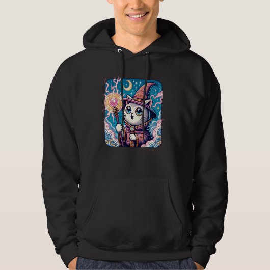 Stripstijl Kitten Lover Grappige Reactie Wizard Ca Hoodie (Voorkant)