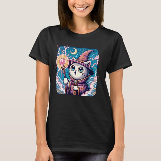 Stripstijl Kitten Lover Grappige Reactie Wizard Ca T-shirt (Voorkant)