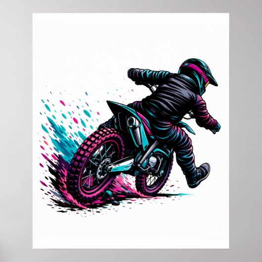 Stripstijl Motocrossrijder Modder Spettering Poster (Voorkant)