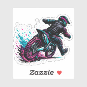 Stripstijl Motocrossrijder Modderspat Sticker