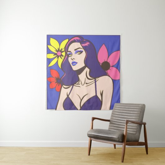 Stripstijl  vrouw Tapestry Wandkleed (In situ)