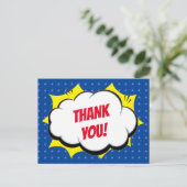 Stripsuperheld Blauw Persoonlijke Kinderen Bedankt Briefkaart (Staand voorkant)