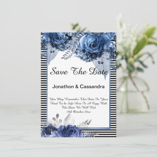 STRIPTE ZWARTE BLAUWE GRENS BEWAREN DE DATUM (Staand voorkant)