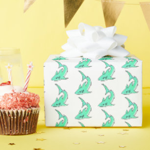 striptekenfilm lachende haai mint blauw groene oce cadeaupapier