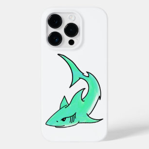 striptekenfilm lachende haai mint blauw groene oce Case-Mate iPhone 14 pro hoesje