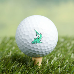 striptekenfilm lachende haai mint blauw groene oce golfballen