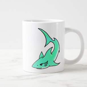 striptekenfilm lachende haai mint blauw groene oce grote koffiekop