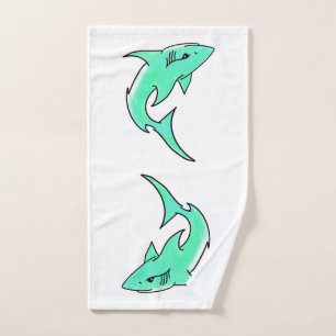 striptekenfilm lachende haai mint blauw groene oce handdoek