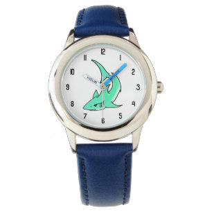 striptekenfilm lachende haai mint blauw groene oce horloge