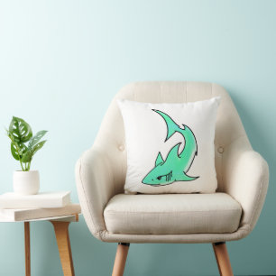 striptekenfilm lachende haai mint blauw groene oce kussen