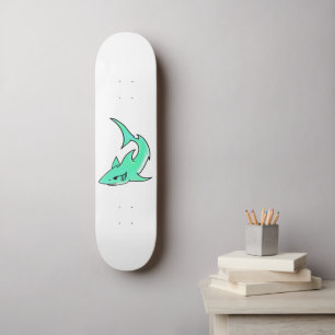 striptekenfilm lachende haai mint blauw groene oce persoonlijk skateboard