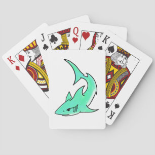 striptekenfilm lachende haai mint blauw groene oce pokerkaarten