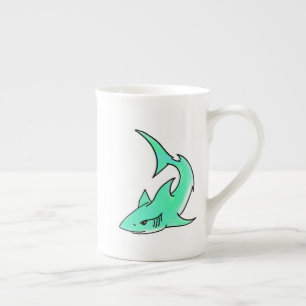 striptekenfilm lachende haai mint blauw groene oce porselein kop