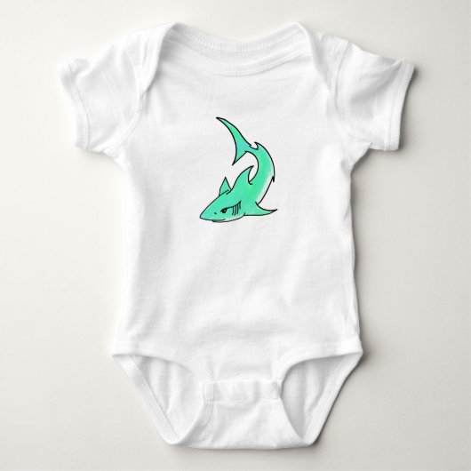 striptekenfilm lachende haai mint blauw groene oce romper (Voorkant)