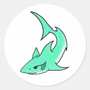 striptekenfilm lachende haai mint blauw groene oce ronde sticker
