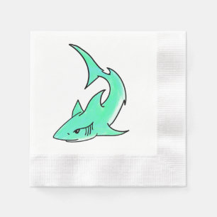 striptekenfilm lachende haai mint blauw groene oce servet