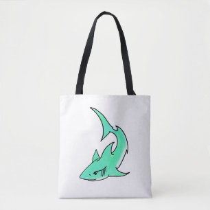 striptekenfilm lachende haai mint blauw groene oce tote bag