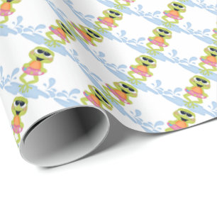 Striptekenpapier met strandkikkerpatroon cadeaupapier