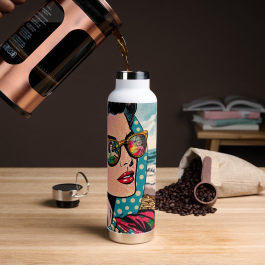 Striptekenstijl Kunst | Vrouw die Hula-danseres be Waterfles (Koffie)