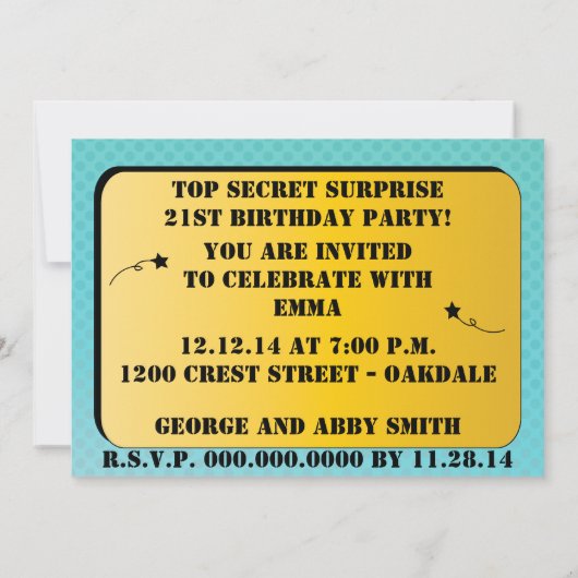 Stripverhaal stijl Top Secret Verrassing Kaart (Achterkant)