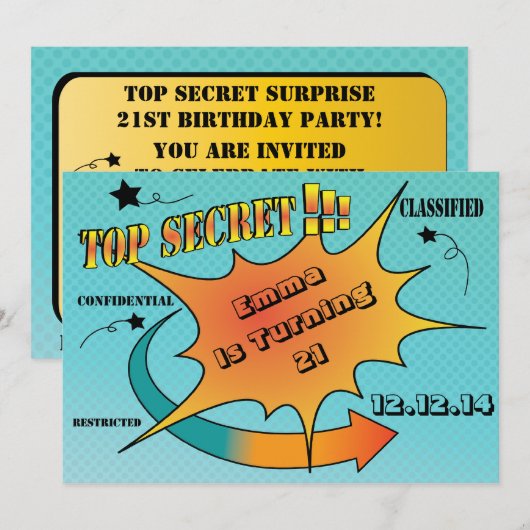 Stripverhaal stijl Top Secret Verrassing Kaart (Voorkant / Achterkant)