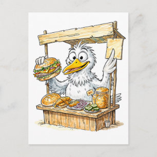 Stripvogel bij viskraam briefkaart