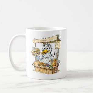 Stripvogel bij viskraam koffiemok