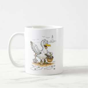 Stripvogel verzamelt schelpen koffiemok