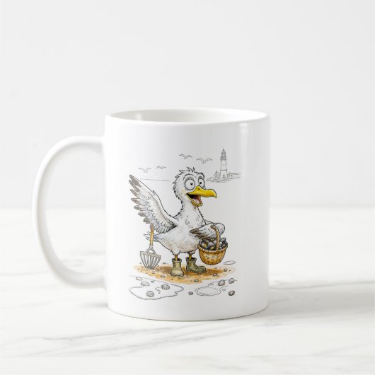 Stripvogel verzamelt schelpen koffiemok (Links)