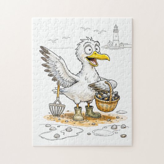 Stripvogel verzamelt schelpen legpuzzel (Verticaal)