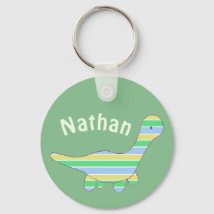 Stripy Dinosaur Green - op maat Sleutelhanger