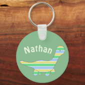 Stripy Dinosaur Green - op maat Sleutelhanger (Voorkant)