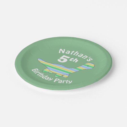 Stripy Dinosaur Papieren Bordje (Gekanteld)