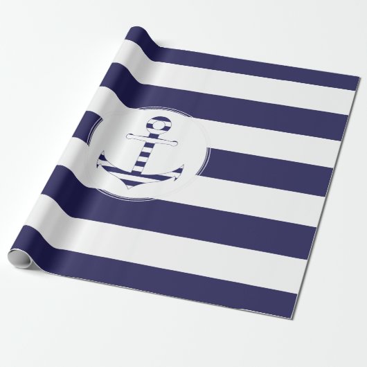 Stripy nautisch anker cadeaupapier (Uitgerold)