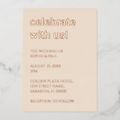 Stro Beige Bruiloft Roos Gouden Folie Invitation Folie Uitnodiging (Voorkant)