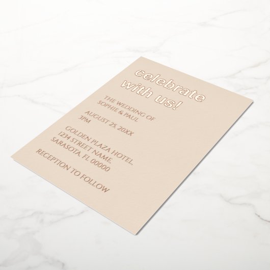 Stro Beige Bruiloft Roos Gouden Folie Invitation Folie Uitnodiging (Gedraaid)