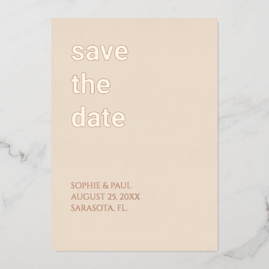 Stro Beige Save the Date Roze Goud Folie Uitnodiging (Voorkant)