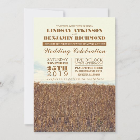 Strobaal rustieke land huwelijksuitnodiging kaart (Voorkant)