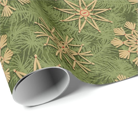 Strohsterne on Pine Tree Cadeaupapier (Rol Hoek)