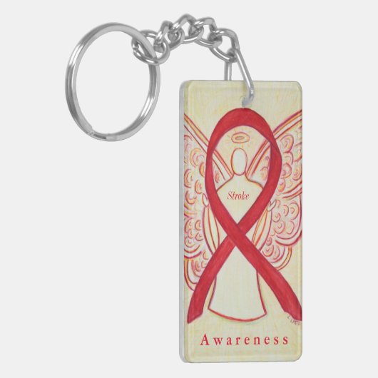 Stroke Angel Red Awareness Ribbon Sleutelhanger (Voorkant Links)