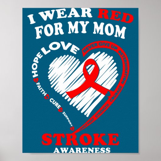 Stroke Awareness - I Wear Red For My Mom Poster (Voorkant)
