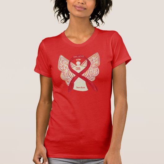 Stroke Red Awareness Ribbon Angel Custom Shirt (Voorkant)