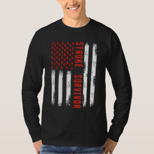 Stroke Survivor Amerikaanse vlag Rode Lint Stroke  T-shirt