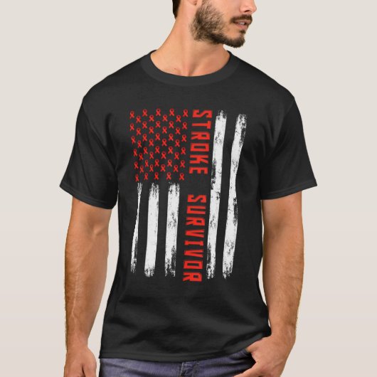 Stroke Survivor Amerikaanse vlag Rode Lint Stroke T-shirt (Voorkant)