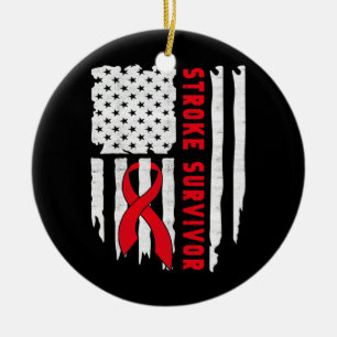 Stroke Survivor Awareness USA Flag Red Ribbon Keramisch Ornament
