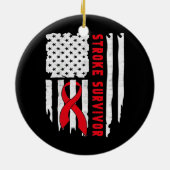 Stroke Survivor Awareness USA Flag Red Ribbon Keramisch Ornament (Achterkant)