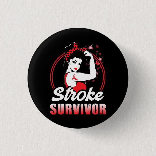 Stroke Survivor Stroke Awareness Red Ribbon Brain Ronde Button 3,2 Cm (Voorkant)