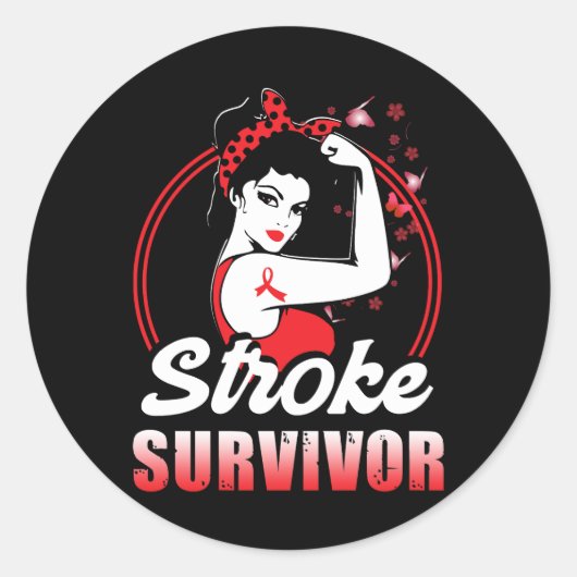Stroke Survivor Stroke Awareness Red Ribbon Brain Ronde Sticker (Voorkant)
