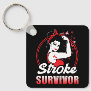 Stroke Survivor Stroke Awareness Red Ribbon Brain Sleutelhanger